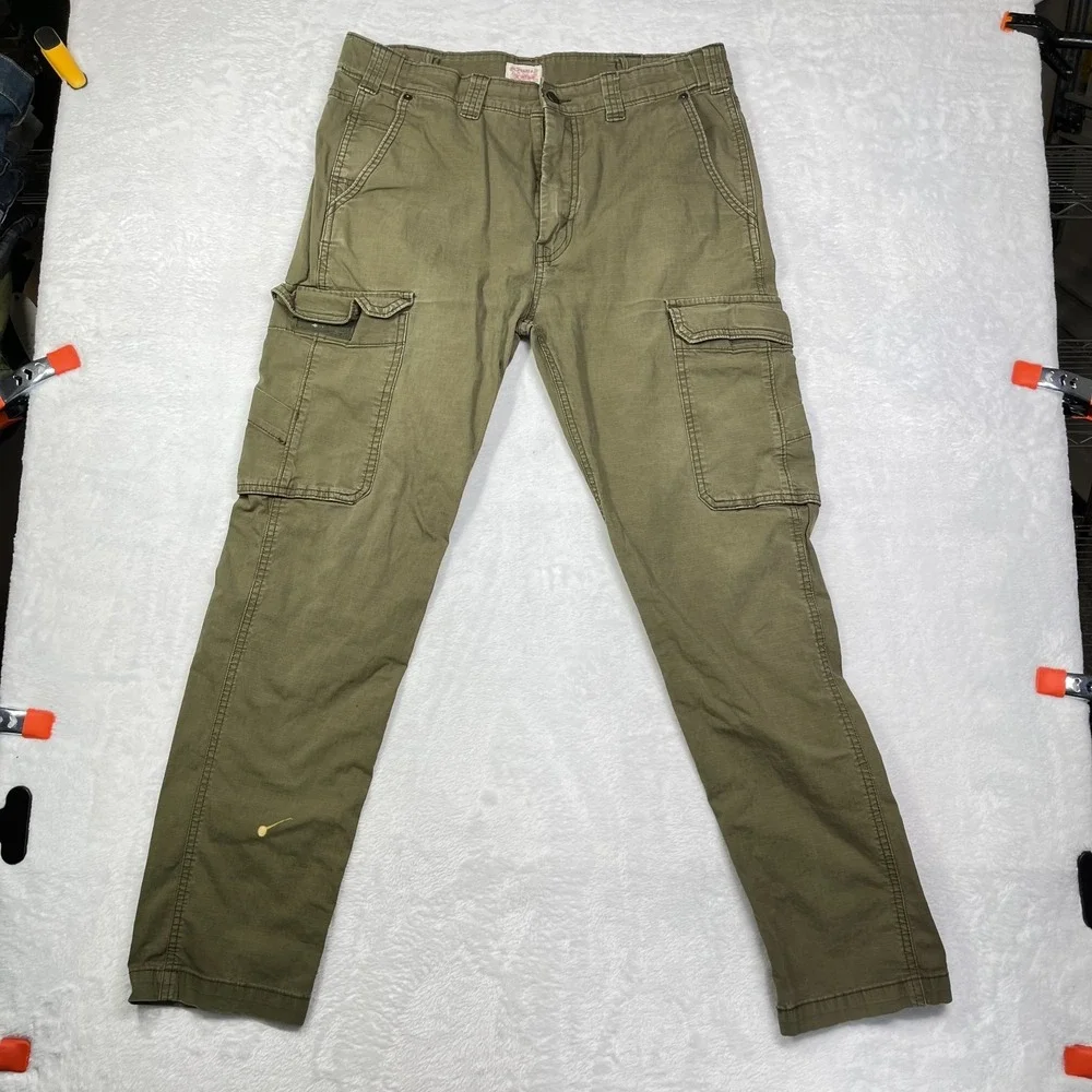Levi Strauss Two Horse Cargo Skinny Jeans Mens Olive Green Denim Utility - 33X30